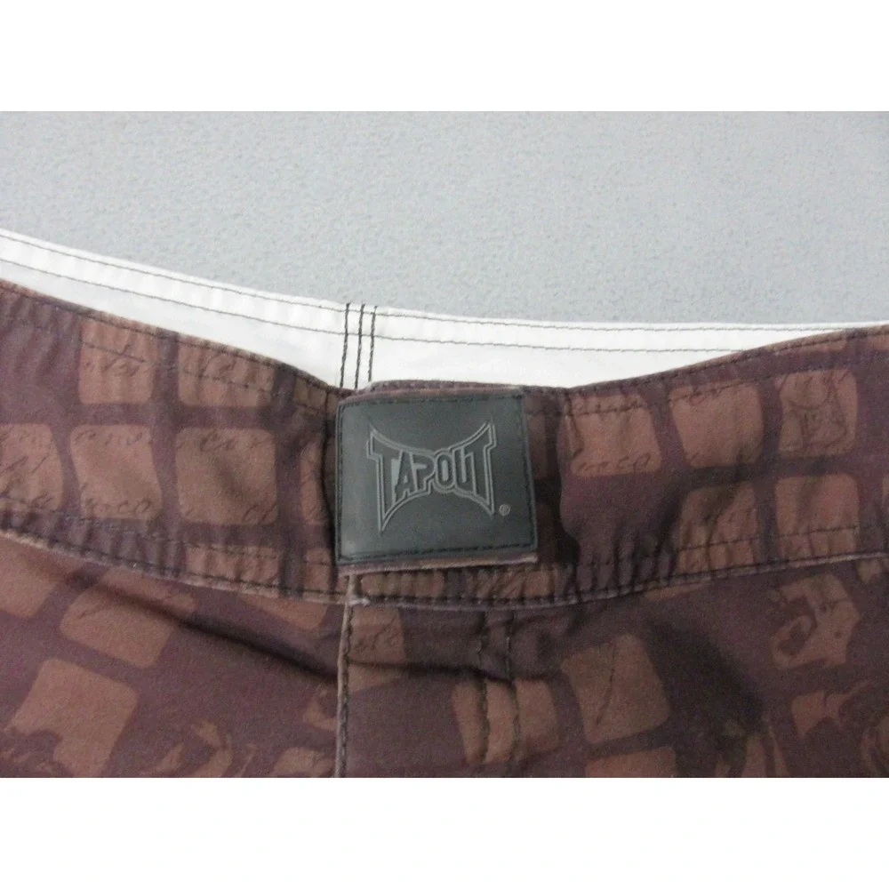 Tapout Shorts Mens Large Brown Check UFC MMA Board Drawstring Jiu Jitsu Y2K
